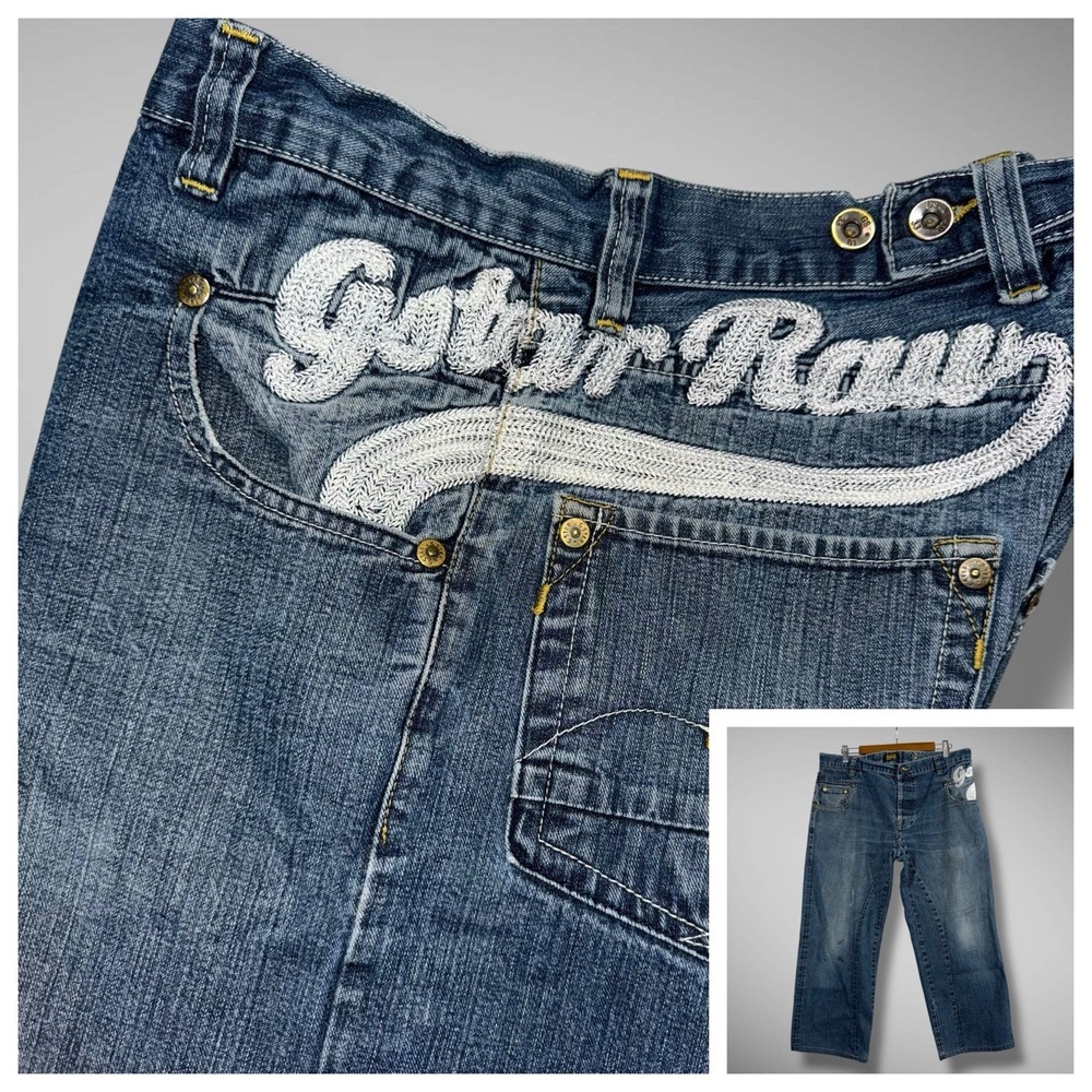 G‎ Star Raw Jeans Mens 34x25 Radar Carter Embroidered Spellout Stained Hemmed